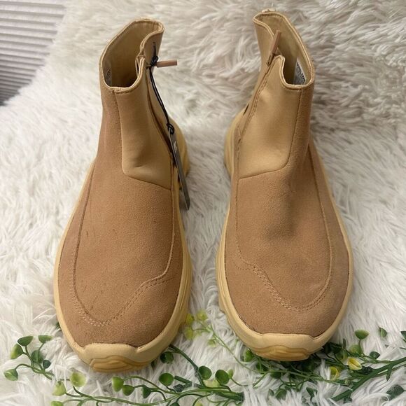 SOREL Kinetic Breakthrough Chunky Platform Boots Side Zip Tan Suede sz 10 womens - Picture 2 of 9